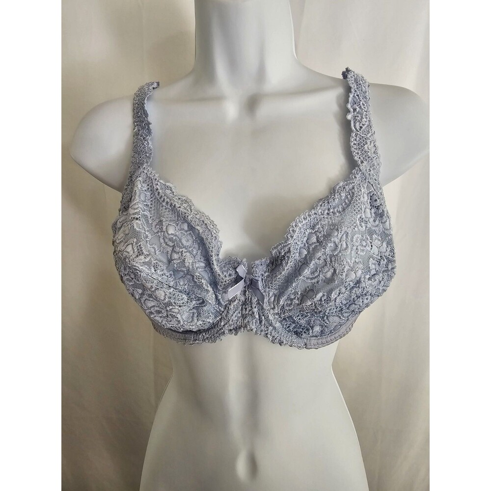 Chantelle Womens 38C Blue Lace Satin Full Coverage Underwire Bra Unpadded